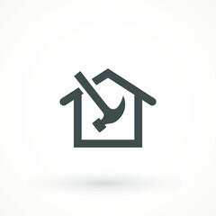 Build House repair logo icon. Roof of house sign. home and hammer icon  real estate building company Architecture