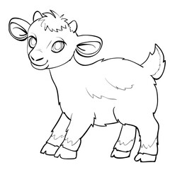sketch of a little cute lamb, coloring book, cartoon illustration, isolated object on white background, vector illustration,