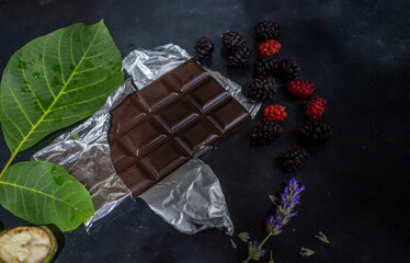 Compositions of green walnut on special dark ground