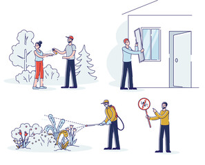 People protecting from insects using repellents, chemical remedies, pesticides