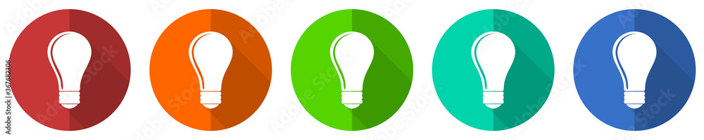 Poster bulb icon set, red, blue, green and orange flat design web buttons isolated on white background, vec