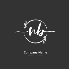 N B NB Initial handwriting and signature logo design with circle. Beautiful design handwritten logo for fashion, team, wedding, luxury logo.