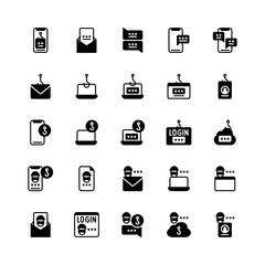 Set of Phising, Hook data Thief glyph style icon - vector