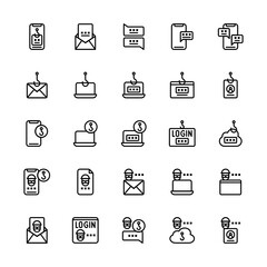 Set of Phising, Hook data Thief outline style icon - vector
