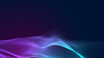 Dot blue purple wave line light gradient dark background. Abstract  technology big data digital background. 3d rendering.