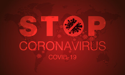 Coronavirus. Stop. Covid-19. Map. No Infection. Dangerous Coronavirus Cell. Bacteria. Caution. Outbreak. Pandemic medical concept. Isolated Vector Icon, Logo, Illustration