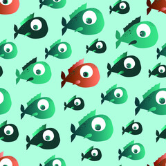 Seamless pattern with different fishes 