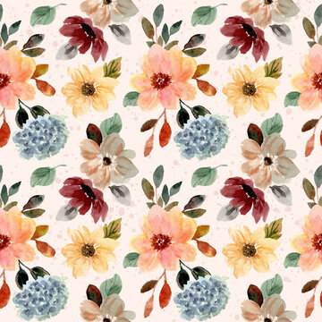 Autumn Fall Floral Watercolor Seamless Pattern