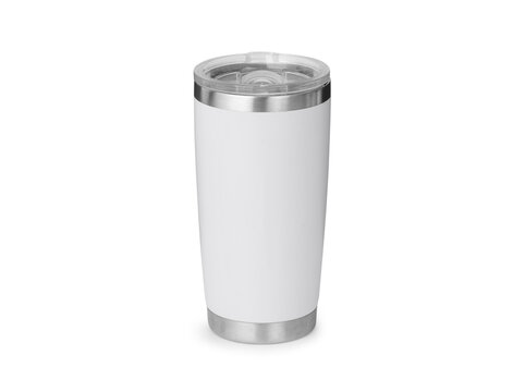 White steel tumbler mockup isolated on white background with clipping path.