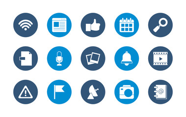 icon set of magnifying glass and social media concept, block style