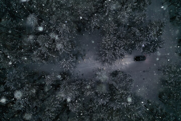 winter road landscape, beautiful view of a snowy road