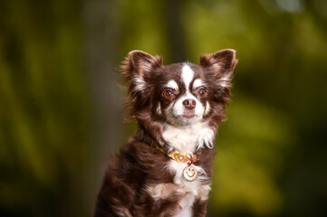 自然の中でおすましするチワワ