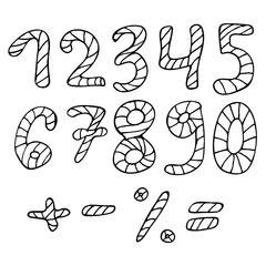 Set with black-and-white doodle numbers on white background. Vector image.