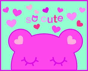 Vector illustration of pink bear. Illustration for kids. Romantic greeting card. Funny cute pink bear with heart