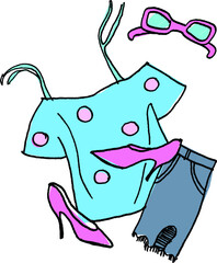 Vector illustration of fashion summer apparel and accessories