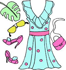 Vector fashion illustration of summer trendy apparel