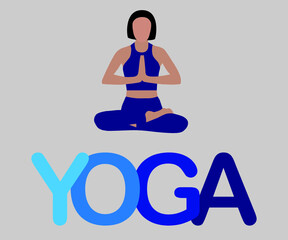 Vector logotype of yoga girl in meditation pose in blue colors. Yoga club.