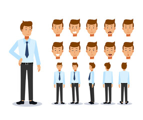 Fototapeta premium Front, side, back view animated character. Businessman Flat Vector Character creation set with various views, Cartoon style, flat vector illustration. Emotion.