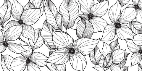 Fototapeta na wymiar Black and white Elegant decorative floral background pattern. Minimal and luxury design for print, blanket, wallpaper, textile, cloting. Vector illustration.