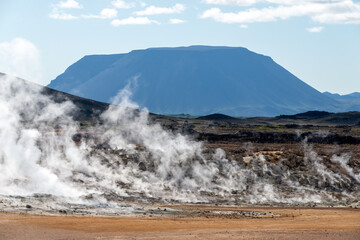 The steaming volcanic pools at Hverir, Myvatn, Nordhurland Eystra, Iceland.
