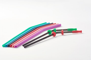 Organic tubes for cocktails on white background