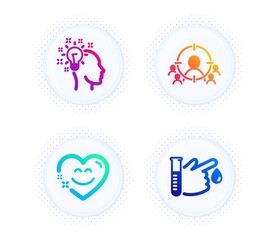 Business targeting, Idea and Smile chat icons simple set. Button with halftone dots. Blood donation sign. People and target aim, Creative designer, Heart face. Medicine analyze. People set. Vector