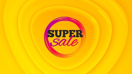 Super sale badge. Geometric plastic design banner. Discount banner shape. Coupon bubble icon. Orange shape background. Promotional plastic flyer design. Super sale promotion banner. Vector