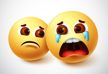 Smiley emoji of lonely friend vector character design. Crying emoji with presence of friend with lonely facial expressions. Vector illustration.
