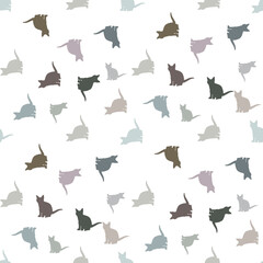 Seamless pattern with pastel gray cats on white background for fabric, textile, clothes, tablecloth and other things. Vector image.