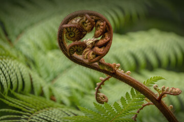 Unfolding fern frond close up