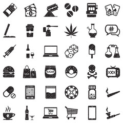 Addiction Icons. Black Scribble Design. Vector Illustration.