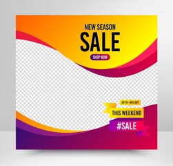 This weekend sale 40% off badge. Sale banner template. Discount banner shape. Hot offer icon. Social media layout banner. Online shopping web template. Weekend sale promotion badge. Vector