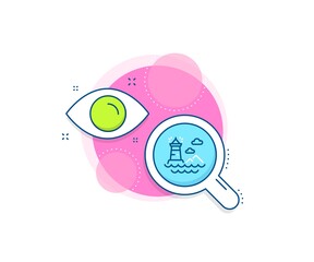 Beacon tower sign. Research complex icon. Lighthouse line icon. Searchlight building symbol. Analytics or analysis banner. Lighthouse sign. Vector