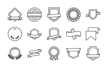 icon set of decorative ribbons and seal stamps, line style