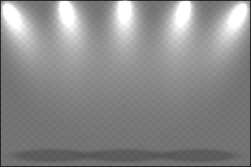 Obraz premium Set of Spotlight isolated on transparent background. Vector glowing light effect with gold rays and beams