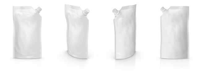 Realistic Blank Mock-up Pouch Bag isolated on white background. 300g. 3D rendering.