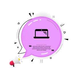 Laptop icon. Quote speech bubble. Mobile computer device sign. Quotation marks. Classic laptop icon. Vector