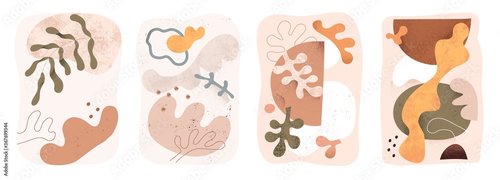 Aufkleber set of abstract scandinavian art poster with minimalistic beige shape, blot, coral, leaf. wall art f