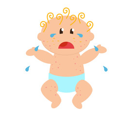 Little baby crying on a white background. Vector illustration.