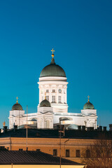 Helsinki, Finland. Senate Square With Lutheran Cathedral And Monument To Russian Emperor Alexander...