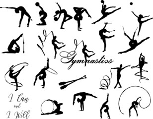 set of sport silhouettes rhythmic gymnastics quotes print cutting files