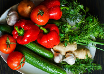 fresh vegetables on a wooden board