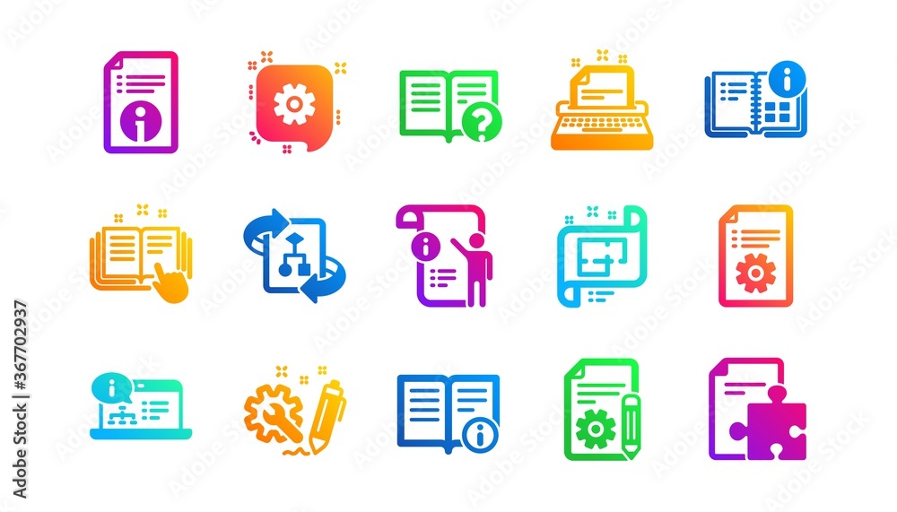 Aufkleber instruction, plan and manual. technical documentation icons. algorithm classic icon set. gradient pa