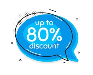 Up to 80% Discount. Thought chat bubble. Sale offer price sign. Special offer symbol. Save 80 percentages. Speech bubble with lines. Discount tag promotion text. Vector