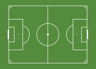 Football field for playing with a ball on an isolated green background. A competitive sport on the lawn. Stadium with markings. Vector stock graphics. For website and application design.