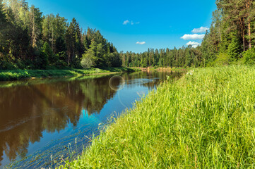 Beautiful Gauja river in the town of Valmiera, Gauja National Park