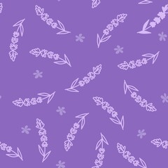 Vector seamless floral background. Background with sprigs of lavender. Design element for backgrounds, wallpapers, fabrics, clothing, postcards and other uses.