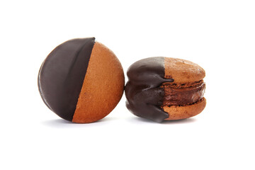 macarons with ice cream inside on a white background in the studio