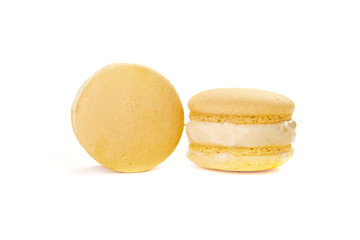 macarons with ice cream inside on a white background in the studio