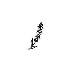 Vector logo with a sprig of lavender. Design element for beauty salon, essential oils, cafes, flower shops and other uses. Vector illustration.